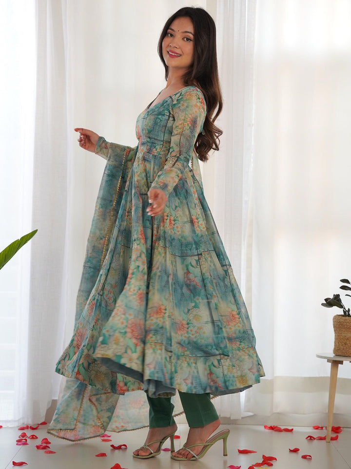 Vibrant Multi-Color Anarkali Suit | Floral Print Ethnic Anarkali for Women