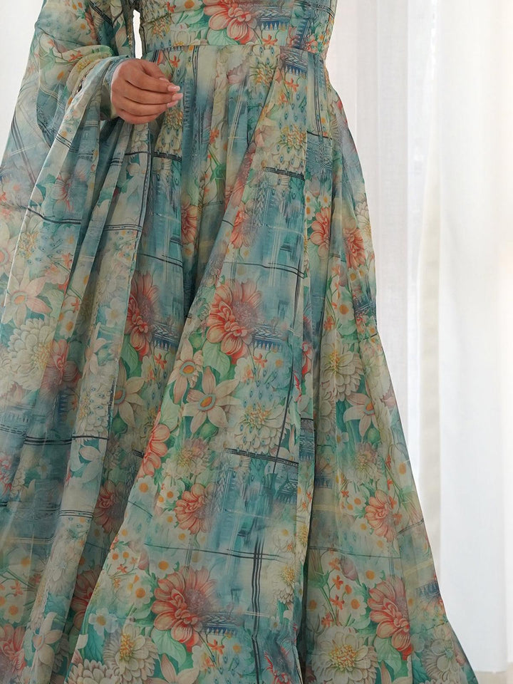 Vibrant Multi-Color Anarkali Suit | Floral Print Ethnic Anarkali for Women
