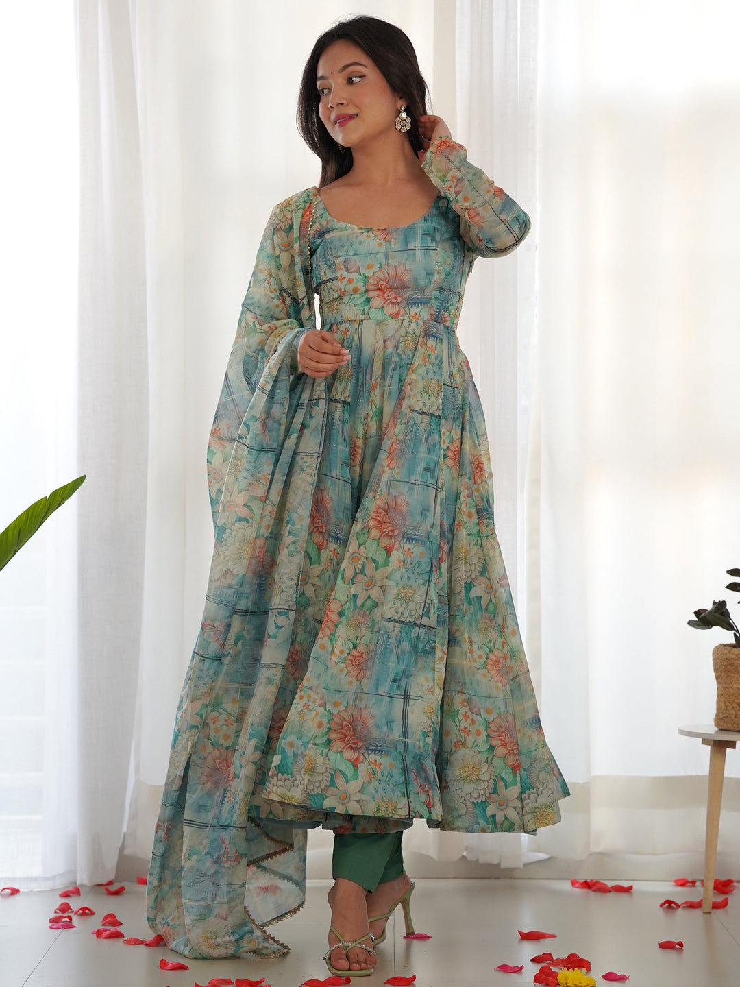 Vibrant Multi-Color Anarkali Suit | Floral Print Ethnic Anarkali for Women