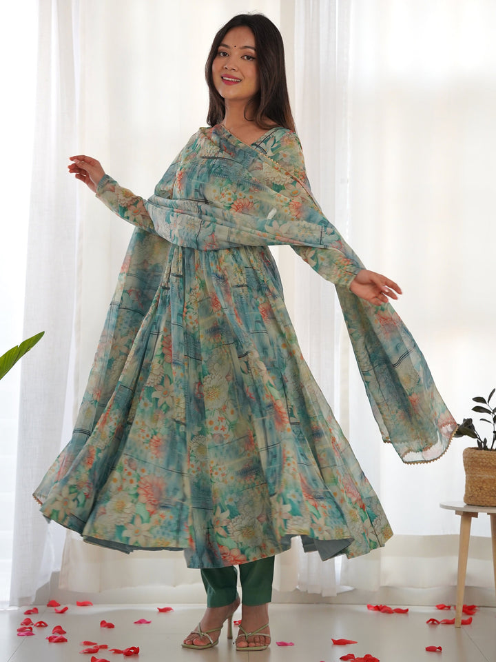 Vibrant Multi-Color Anarkali Suit | Floral Print Ethnic Anarkali for Women