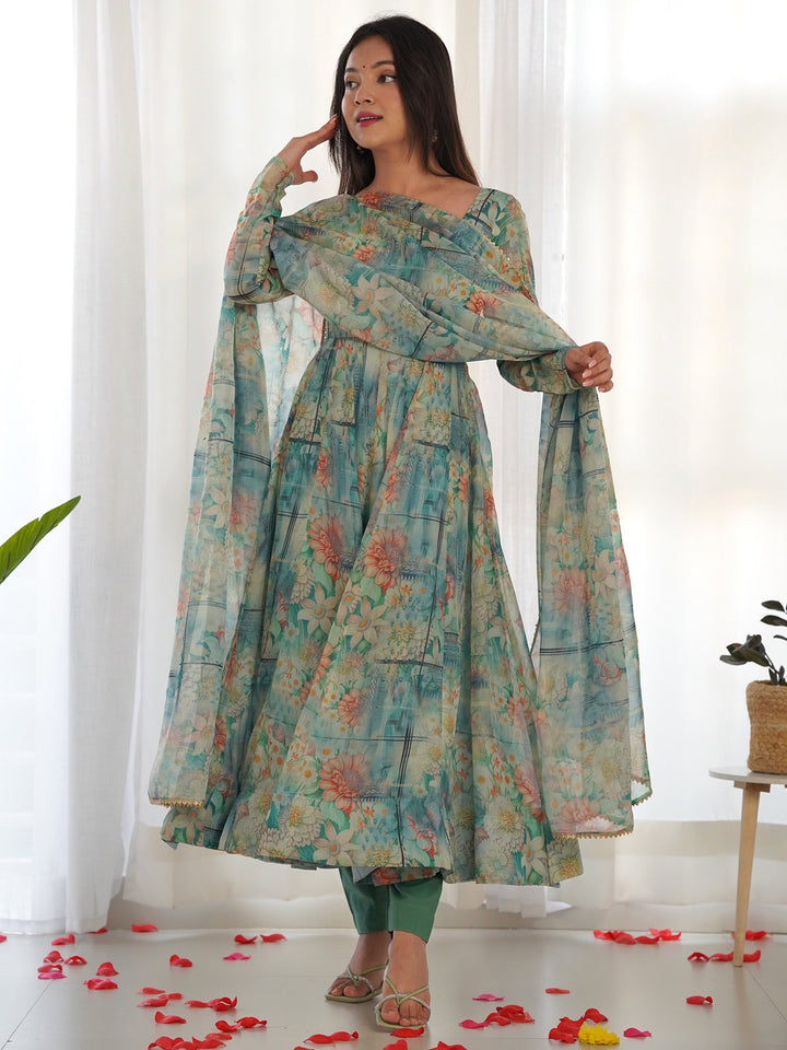 Vibrant Multi-Color Anarkali Suit | Floral Print Ethnic Anarkali for Women