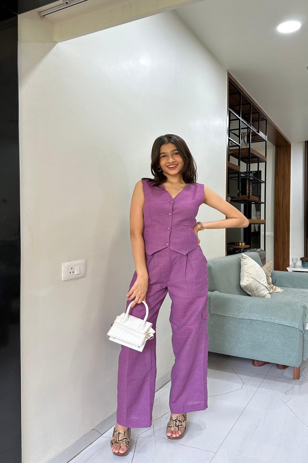 Purple Plum Co-ord Set | Waistcoat with Cargo Pants