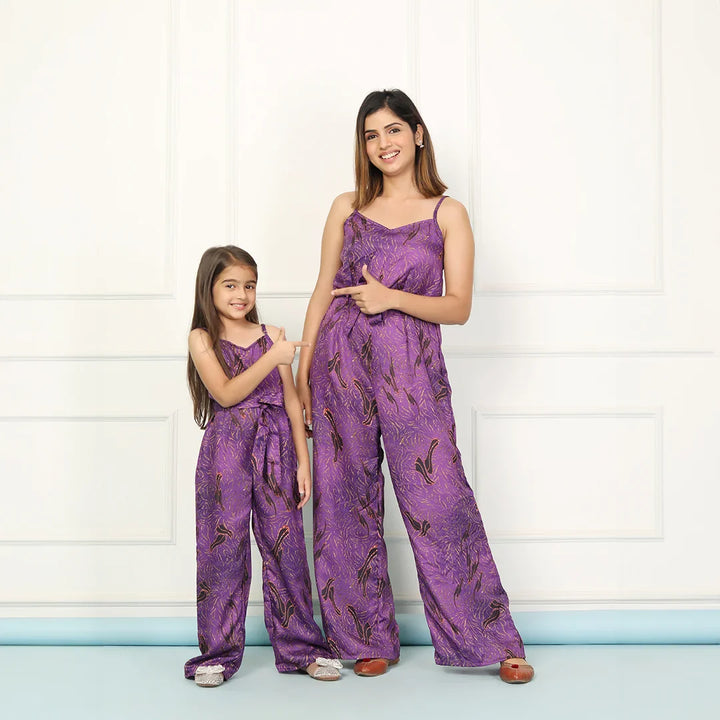 Stylish Matching Purple Spaghetti Jumpsuits for Mom and Daughter - Perfect Twin Set