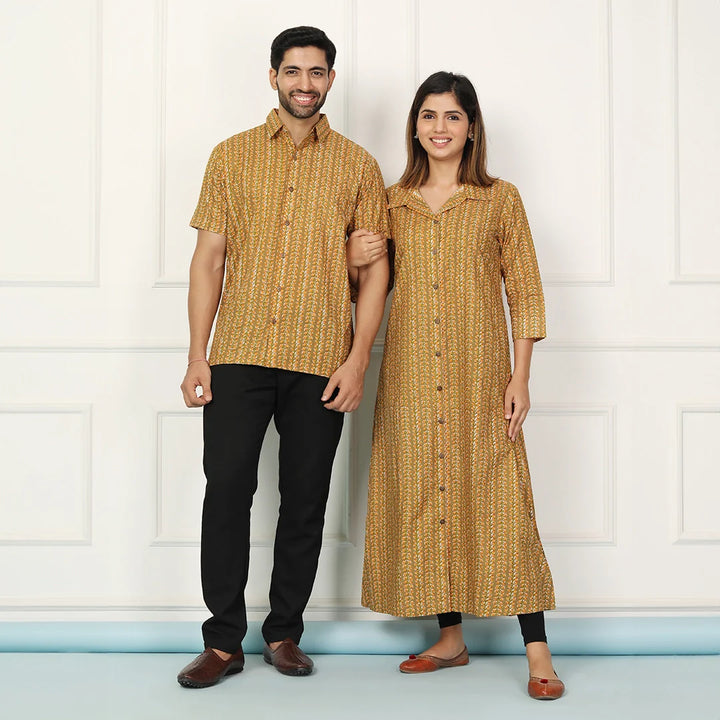 Stylish Mustard Gown with Matching Shirt: Couple Set
