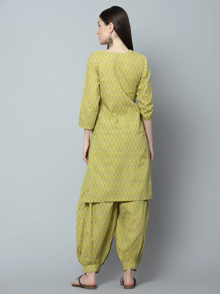 Malini Olive Cotton Block Print Kurta Salwar Set | Elegant Traditional Wear