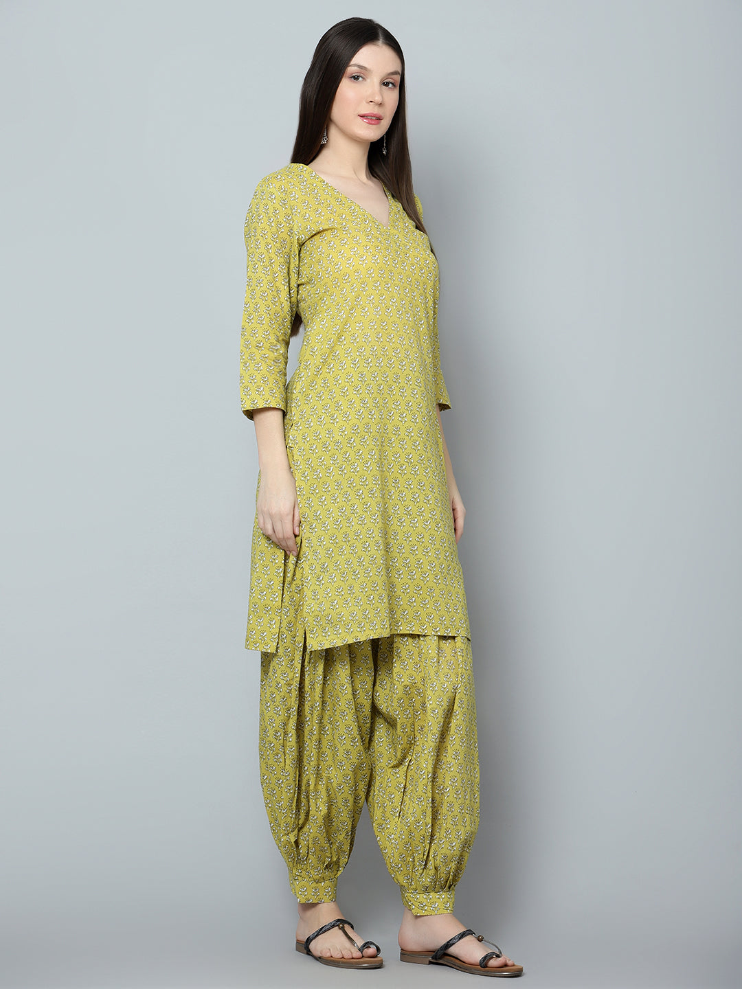 Malini Olive Cotton Block Print Kurta Salwar Set | Elegant Traditional Wear