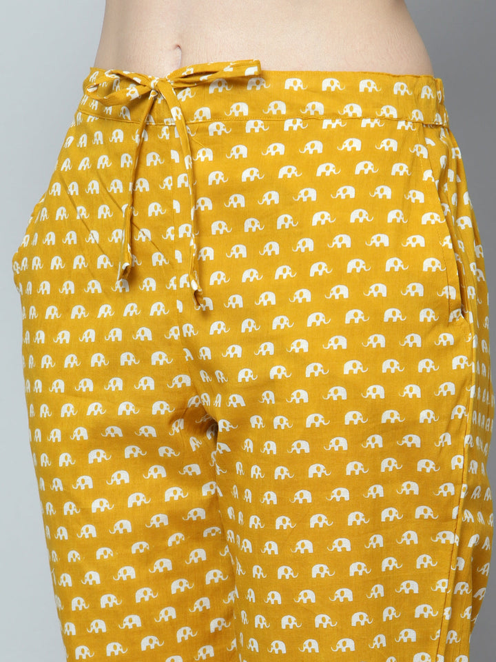 Mustard Chandini Cotton Set | Hand-Block Kurta & Cotton Pants