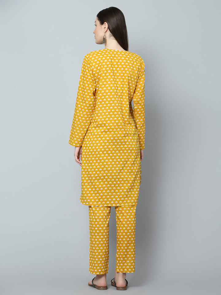 Mustard Chandini Cotton Set | Hand-Block Kurta & Cotton Pants