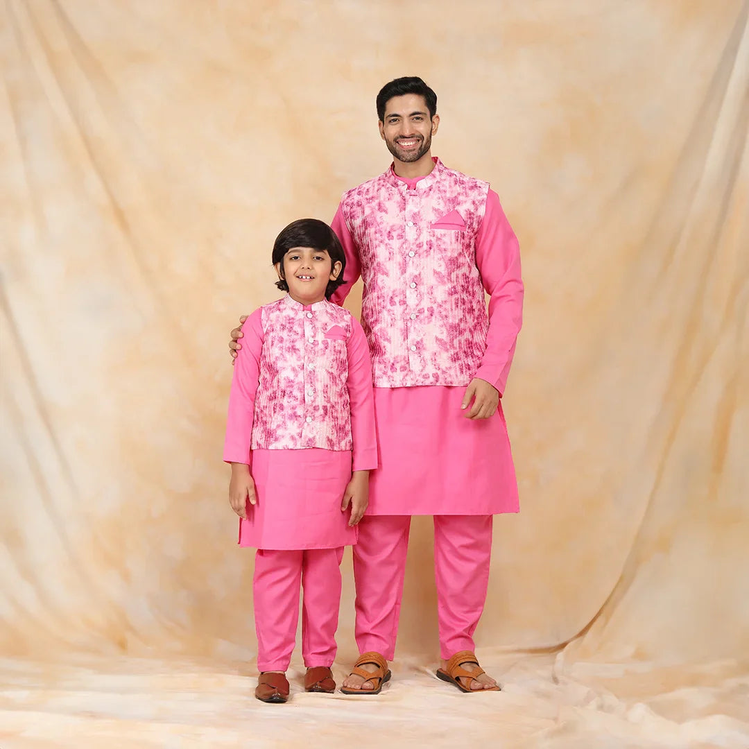 Floral Fuchsia Fiesta: Matching Kurta Pyjama Father & Son Twin Set