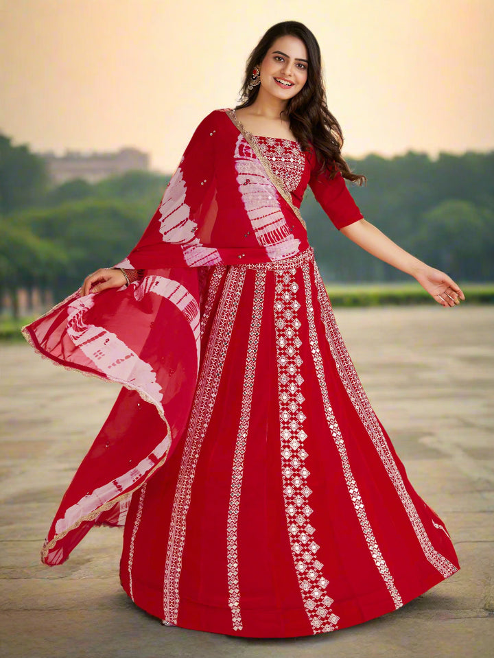 CharmingÃ‚Â Red Thread Work Georgette Navratri Wear Lehenga Choli