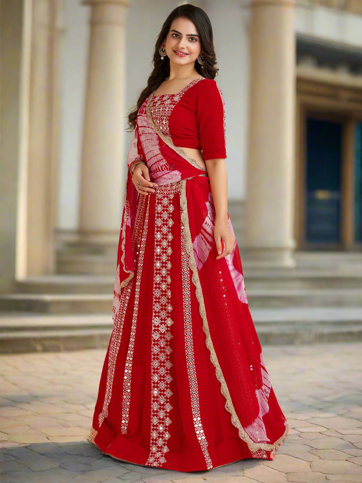 CharmingÃ‚Â Red Thread Work Georgette Navratri Wear Lehenga Choli