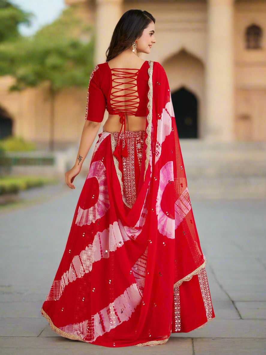 CharmingÃ‚Â Red Thread Work Georgette Navratri Wear Lehenga Choli