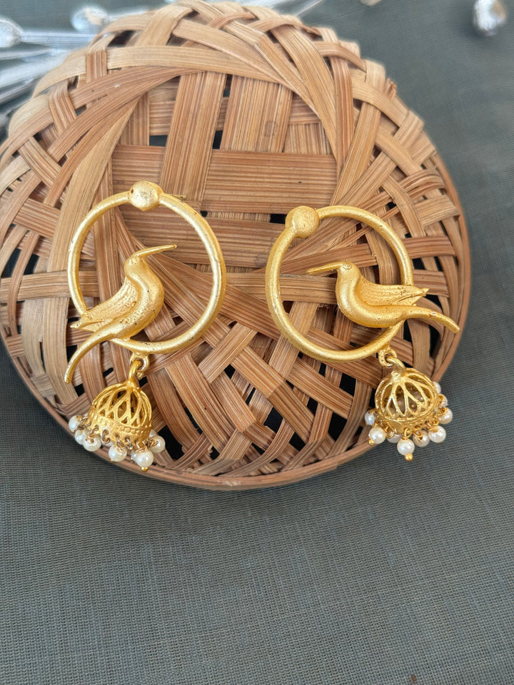 Bird Gold | Matte Jhumki Earrings Signature Design
