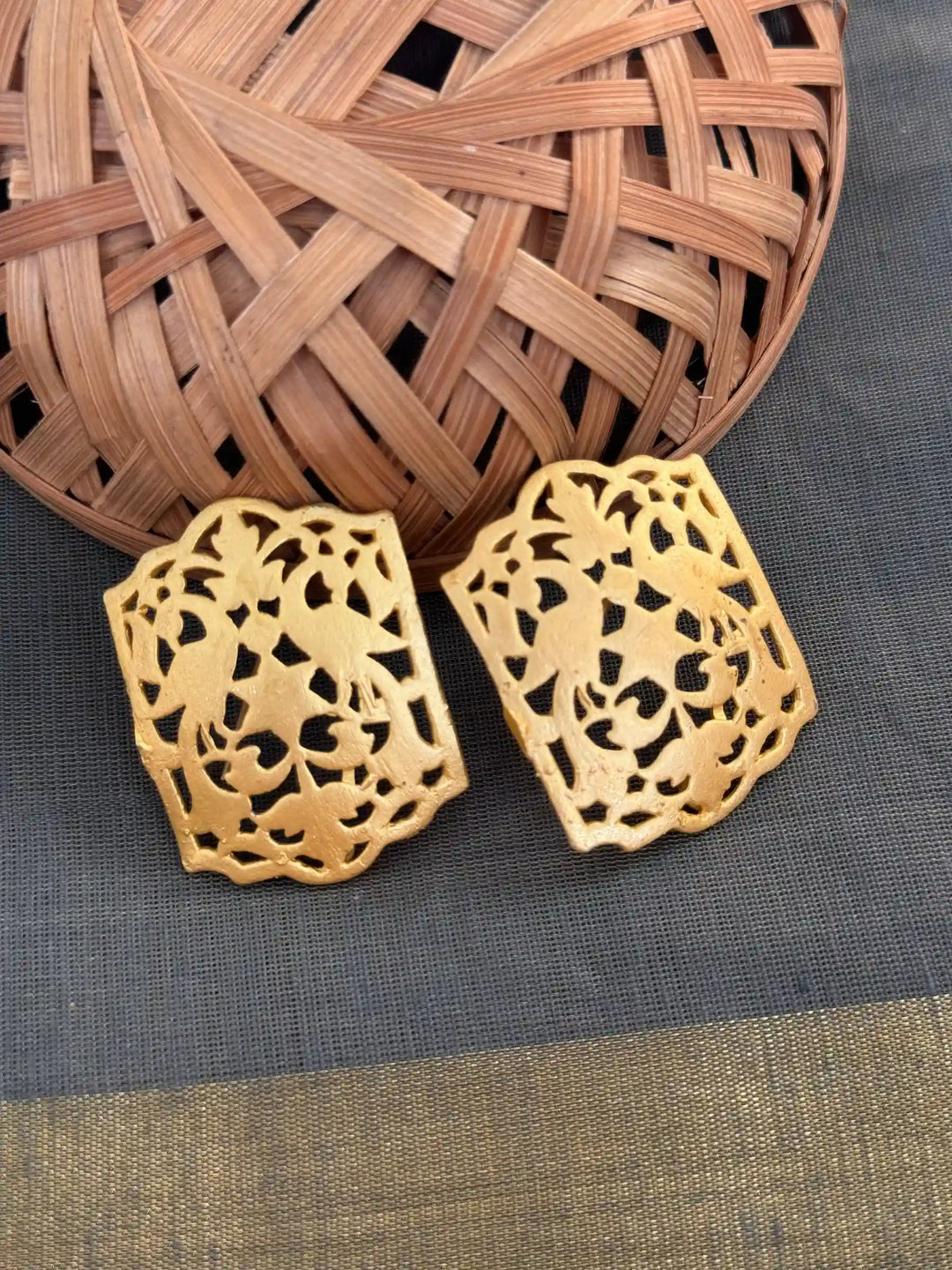Peacock Gold | Matte Stud Earrings Luxury Wear