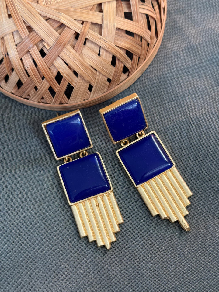 Dark Blue Stone | Gold Matte Earrings Collection