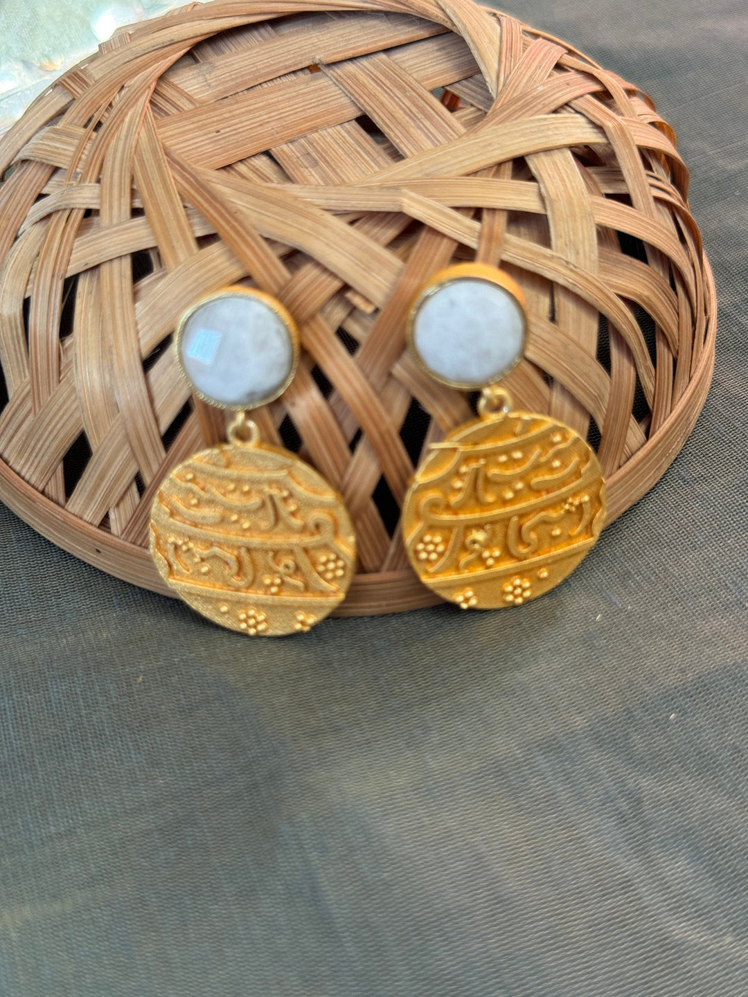 White Stone Gold | Matte Engraved Earrings Luxury Wear