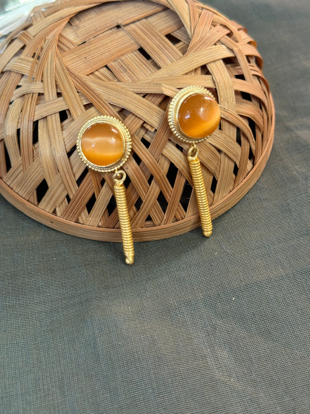 Orange Stone | Gold Matte Earrings Edition