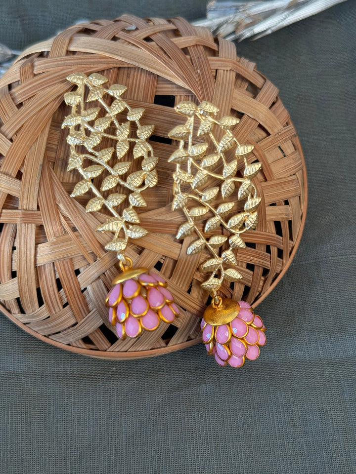 Light Pink Paachi | Jhumki Gold Matte Earrings Edition