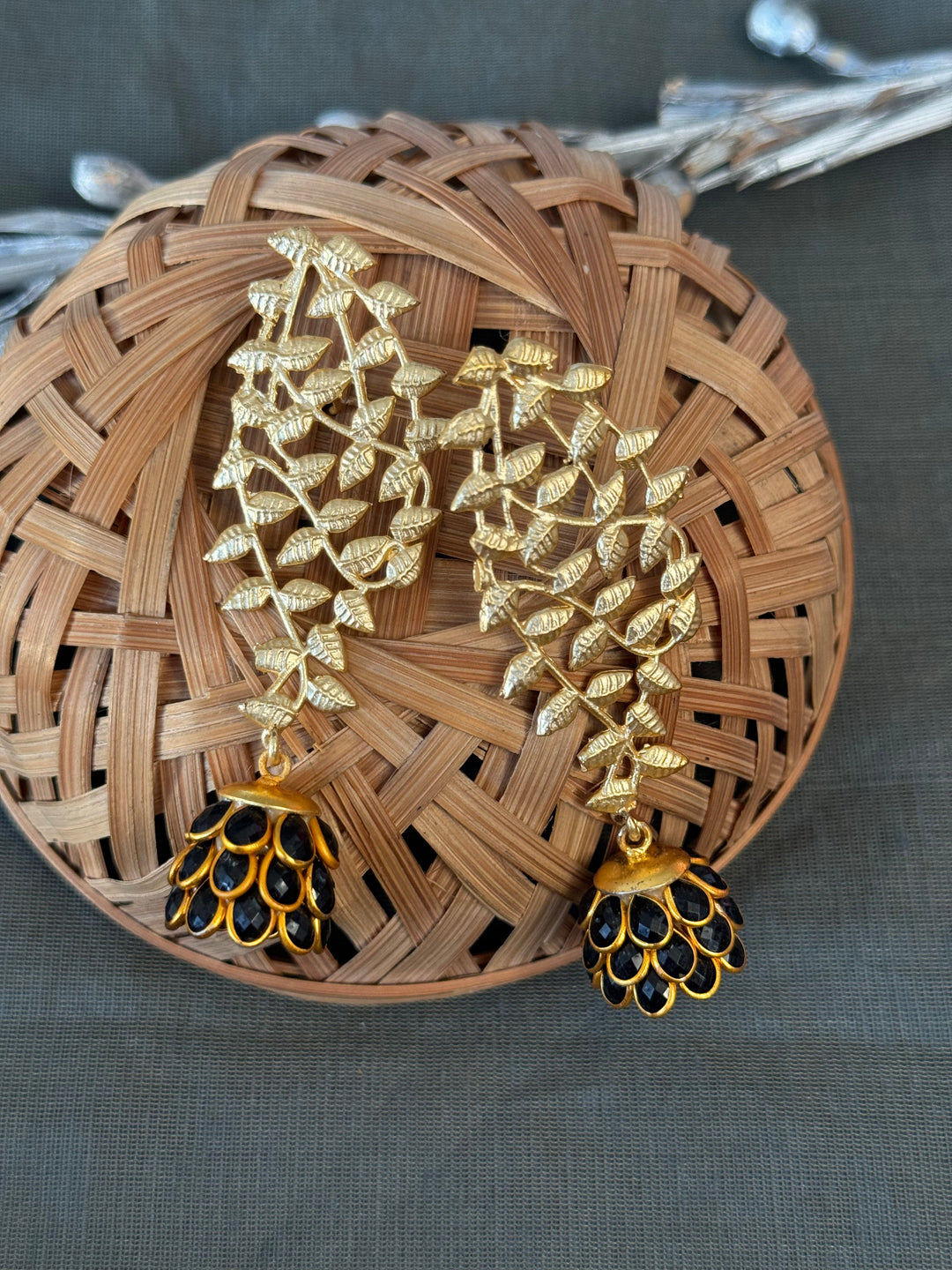 Black Paachi Jhumki | Gold Matte Earrings Collection