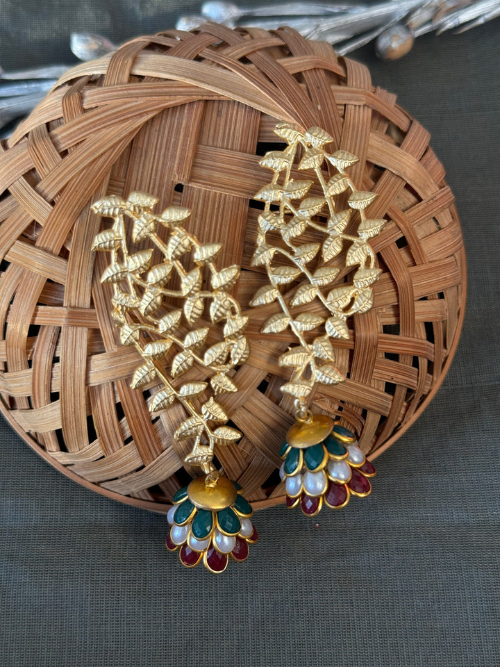 Multicolor Paachi Jhumki | Gold Matte Leaf Earrings Signature Design