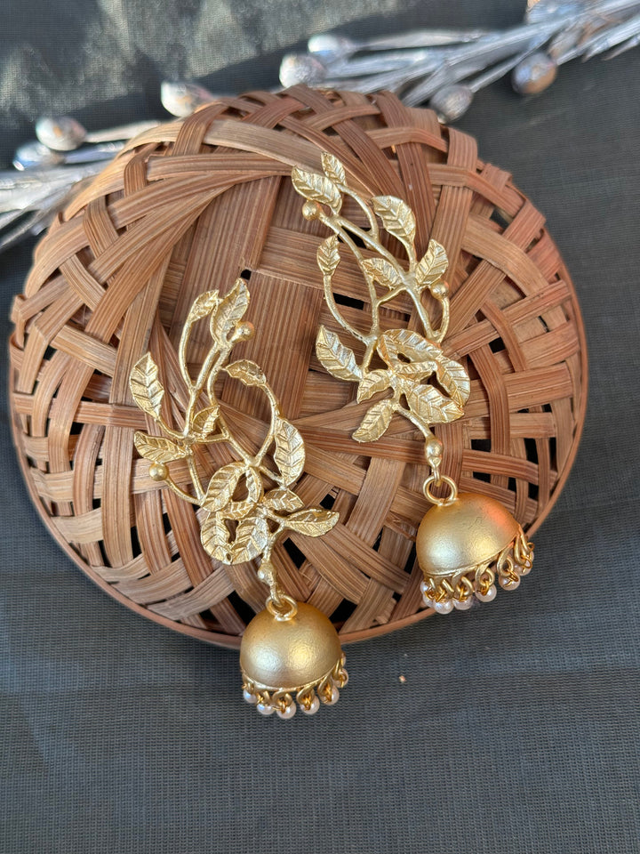 Leaf Gold | Matte Jhumki Earrings Style Statement