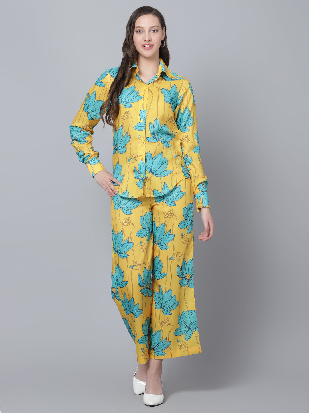 Fashion-Forward Mustard Carnation Set | Muslin Shirt & Pants