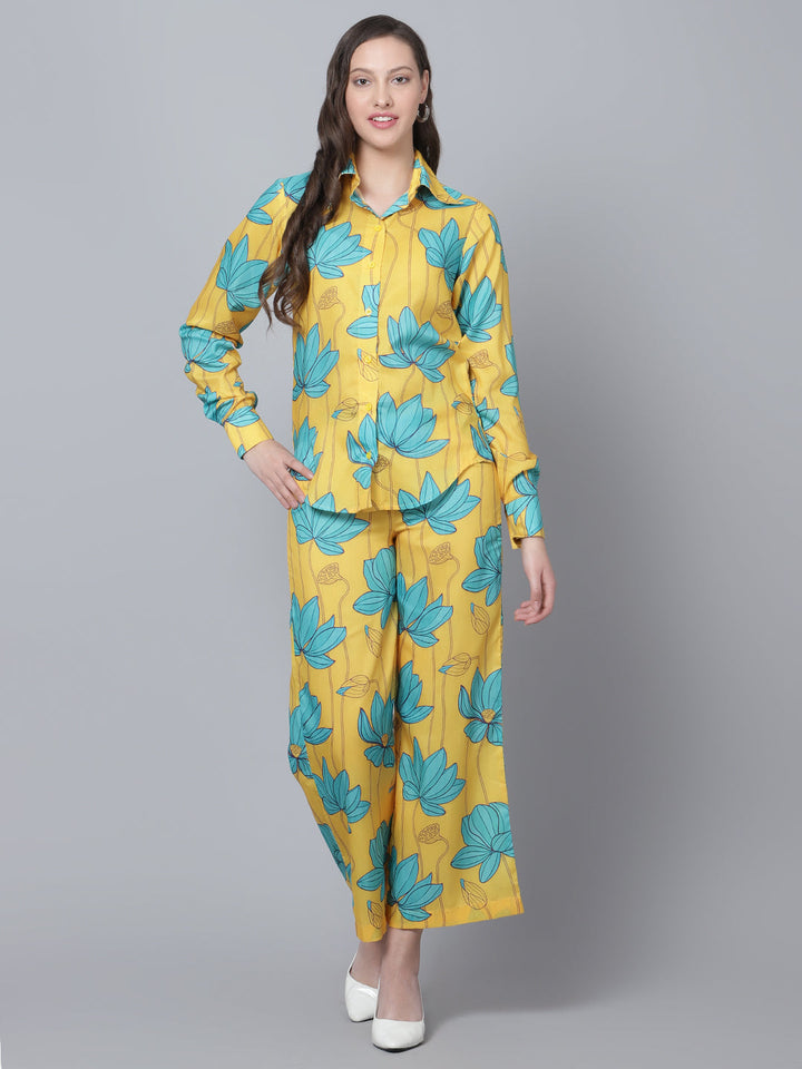 Fashion-Forward Mustard Carnation Set | Muslin Shirt & Pants