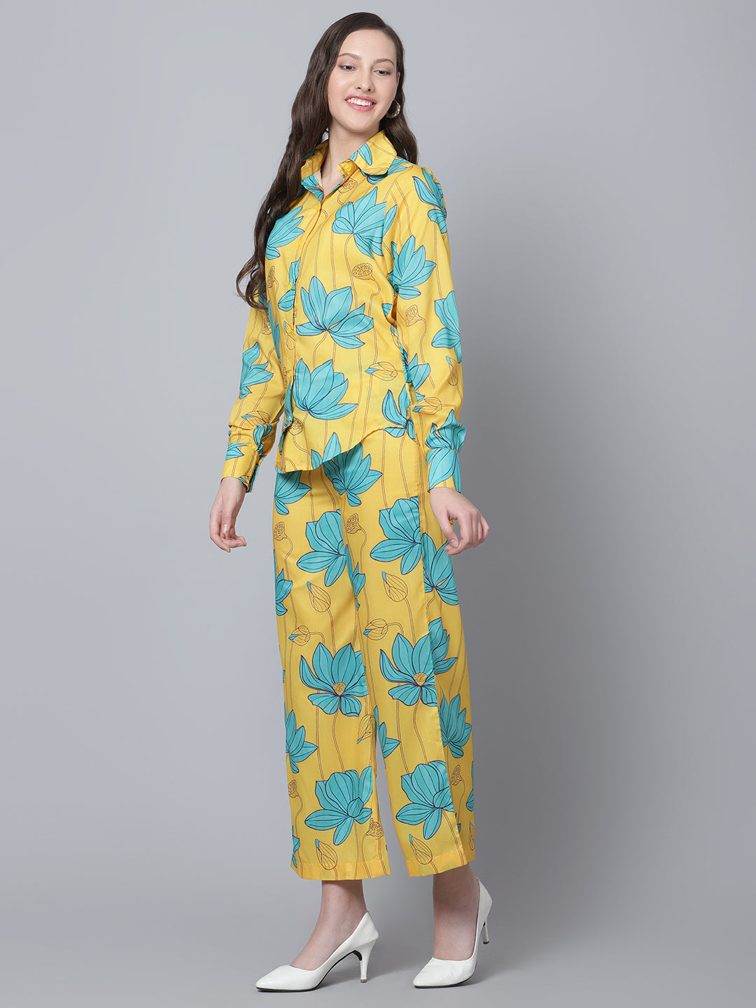 Fashion-Forward Mustard Carnation Set | Muslin Shirt & Pants