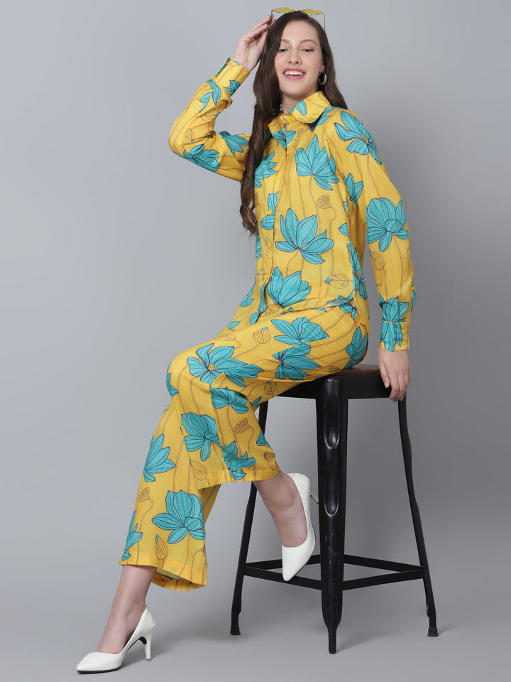 Fashion-Forward Mustard Carnation Set | Muslin Shirt & Pants