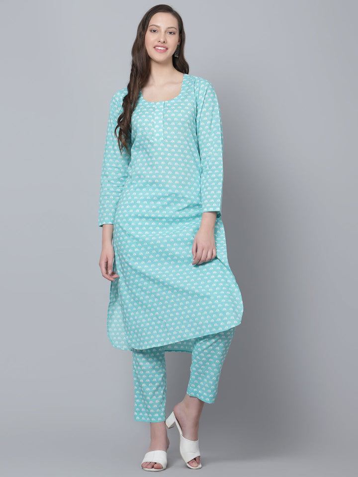 Modern & Relaxed | Light Sky Blue Amber Cotton Kurta Pant Set