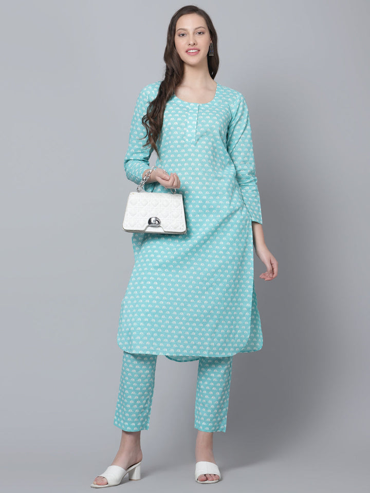 Modern & Relaxed | Light Sky Blue Amber Cotton Kurta Pant Set