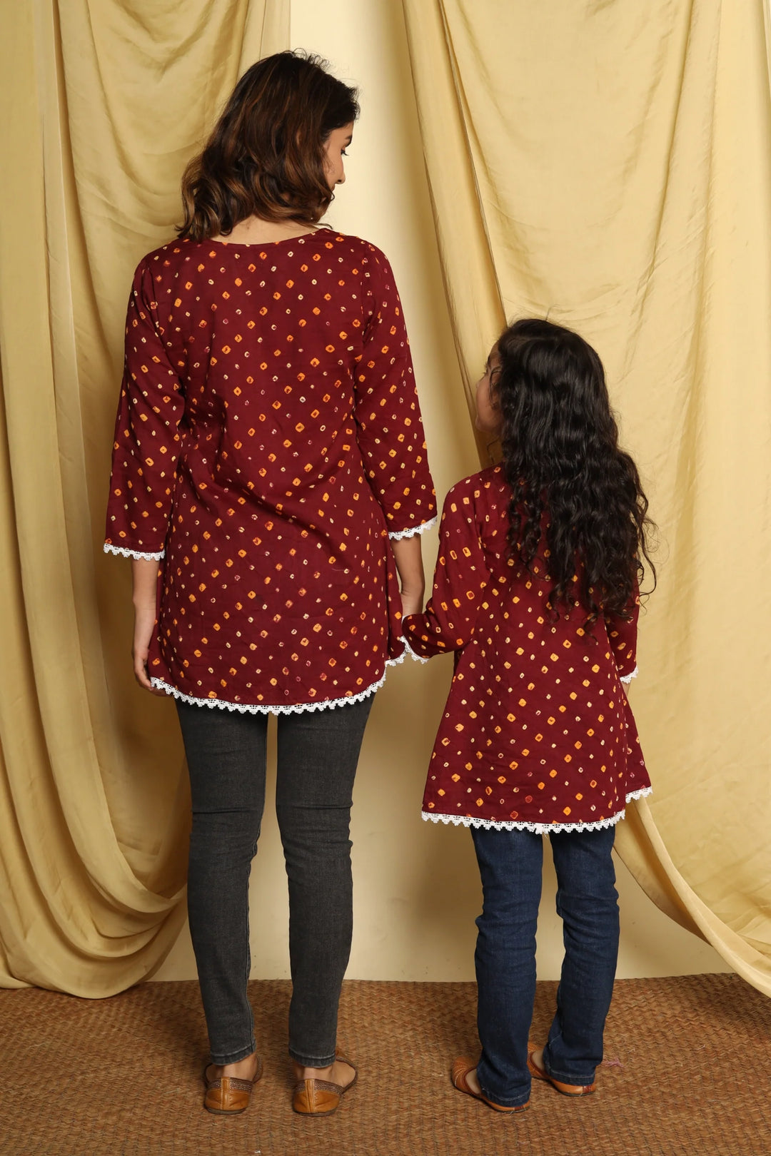 Maroon Printed Mom and Daughter Top
