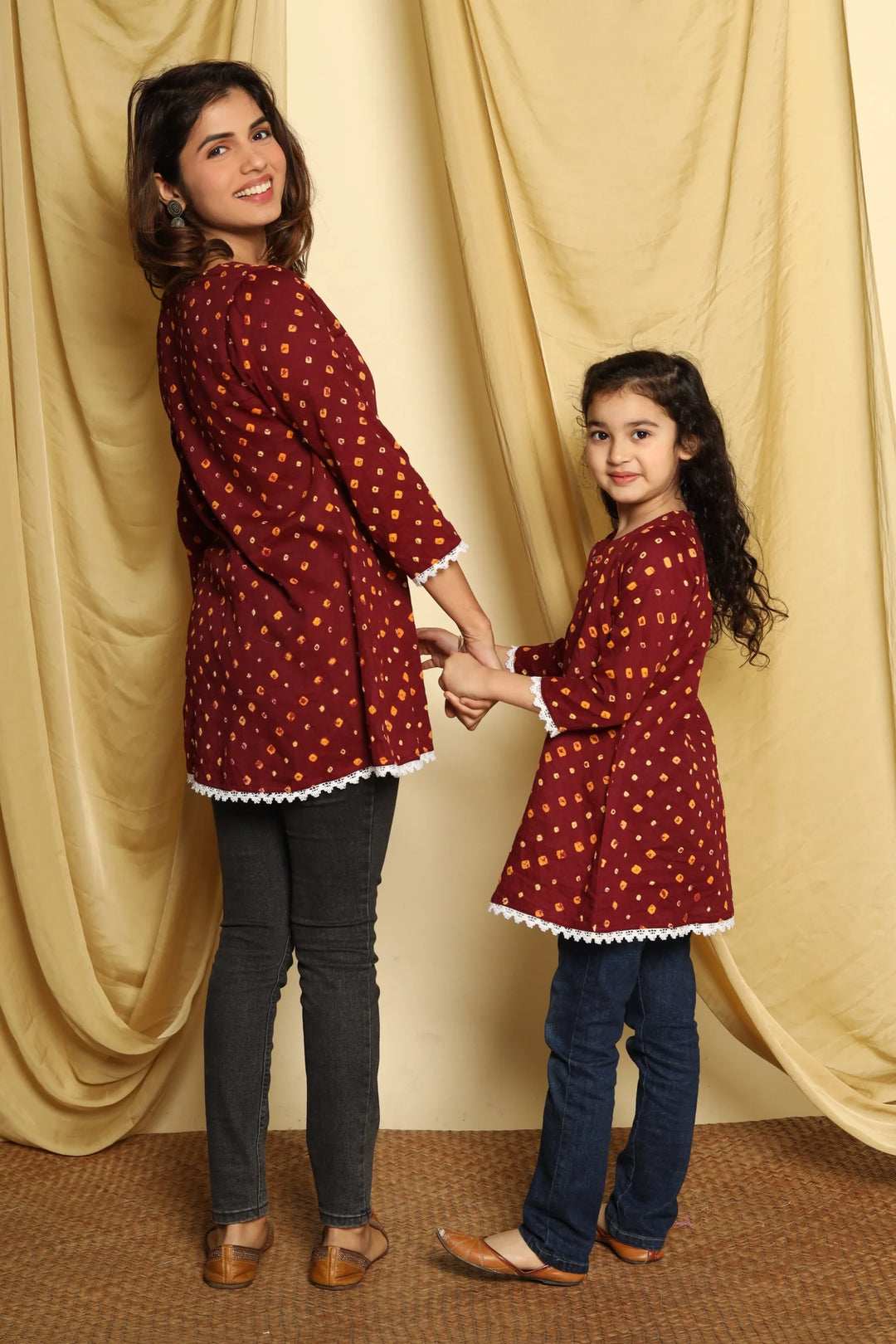 Maroon Printed Mom and Daughter Top