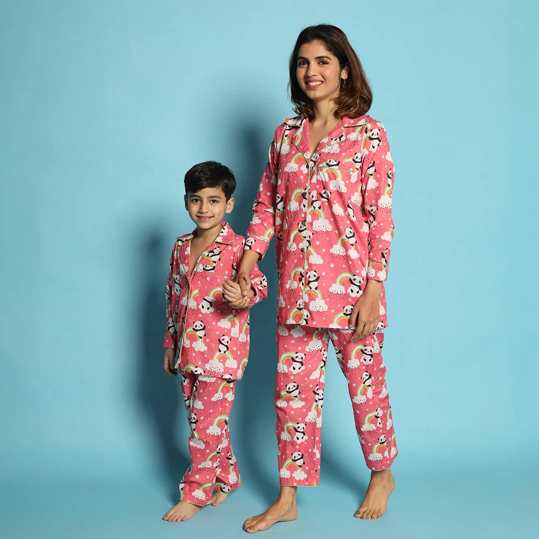 Rouge Printed Night Suit Set (Mom and Son Twin Set)