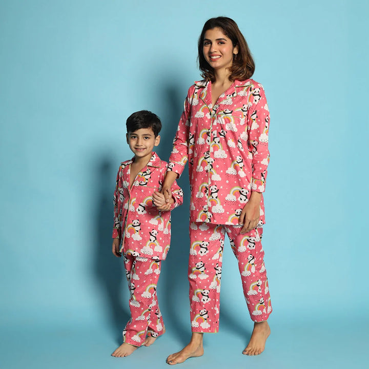 Rouge Printed Night Suit Set (Mom and Son Twin Set)