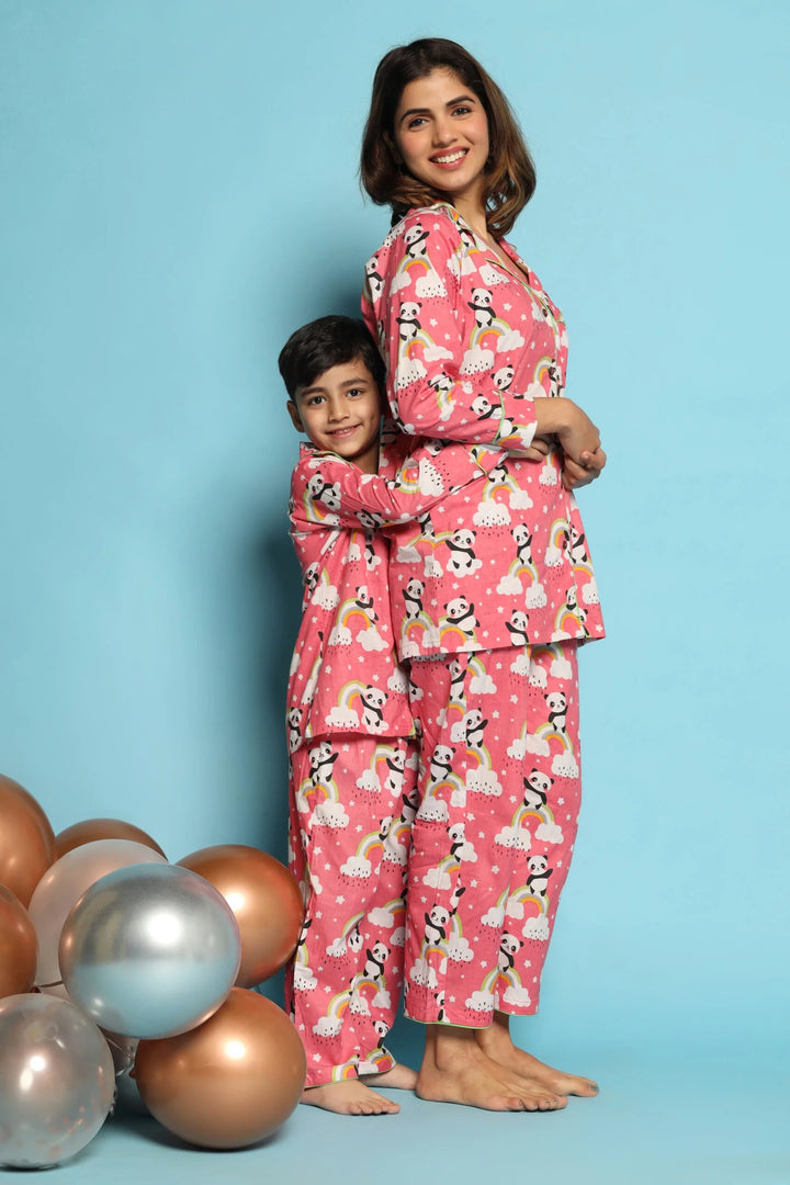 Rouge Printed Night Suit Set (Mom and Son Twin Set)