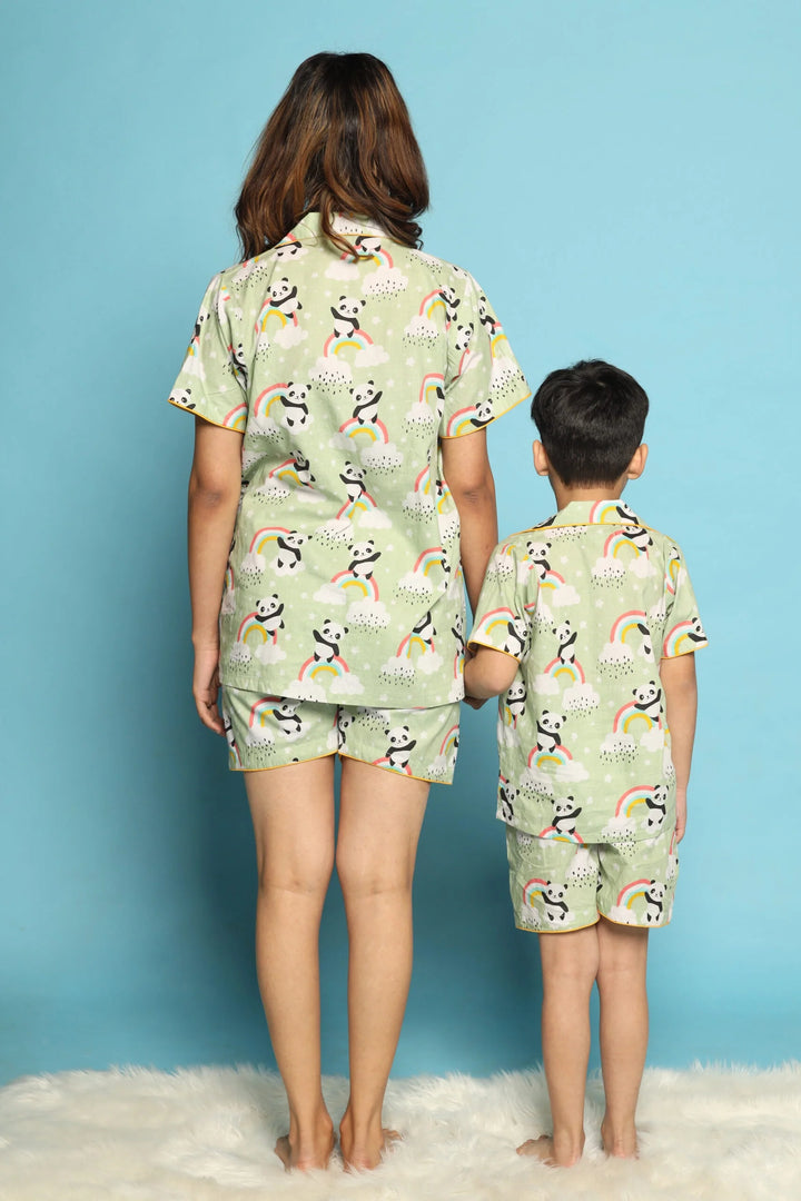 Sea Green Matching Night Suit For Mom and Son