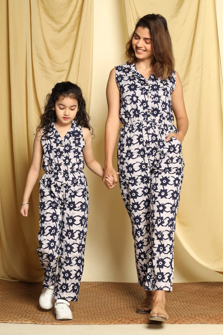 Mom and Daughter Matching Navy Printed Jumpsuit