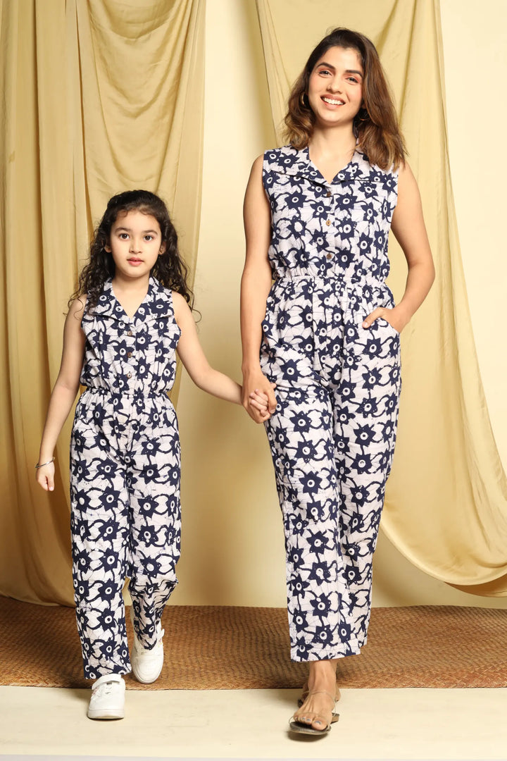 Mom and Daughter Matching Navy Printed Jumpsuit