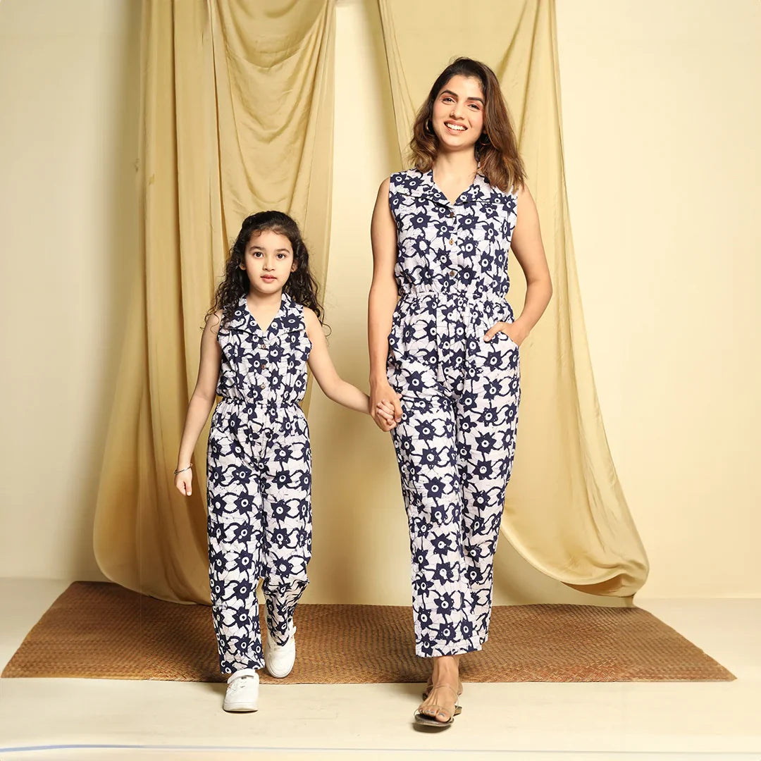 Mom and Daughter Matching Navy Printed Jumpsuit