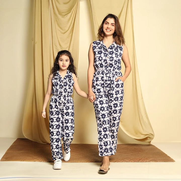 Mom and Daughter Matching Navy Printed Jumpsuit