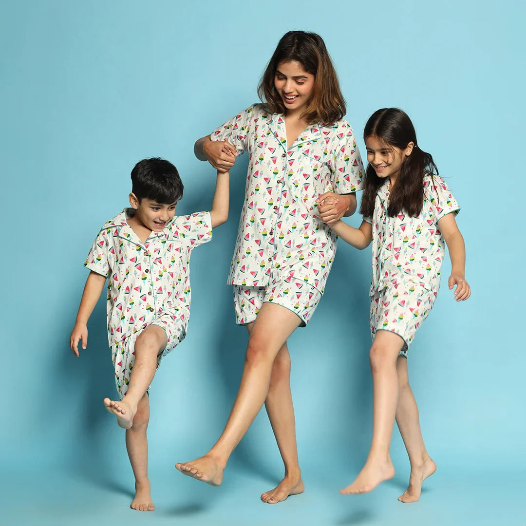 Watermelon Wonders Matching Watermelon Printed Night Suit Set For Mom, Daughter and Son