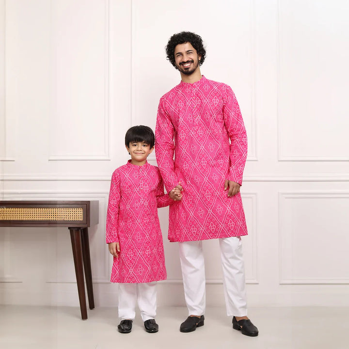 Like Father and Son : Matching Fuchsia Jaipuri Kurta Set for Father and Son