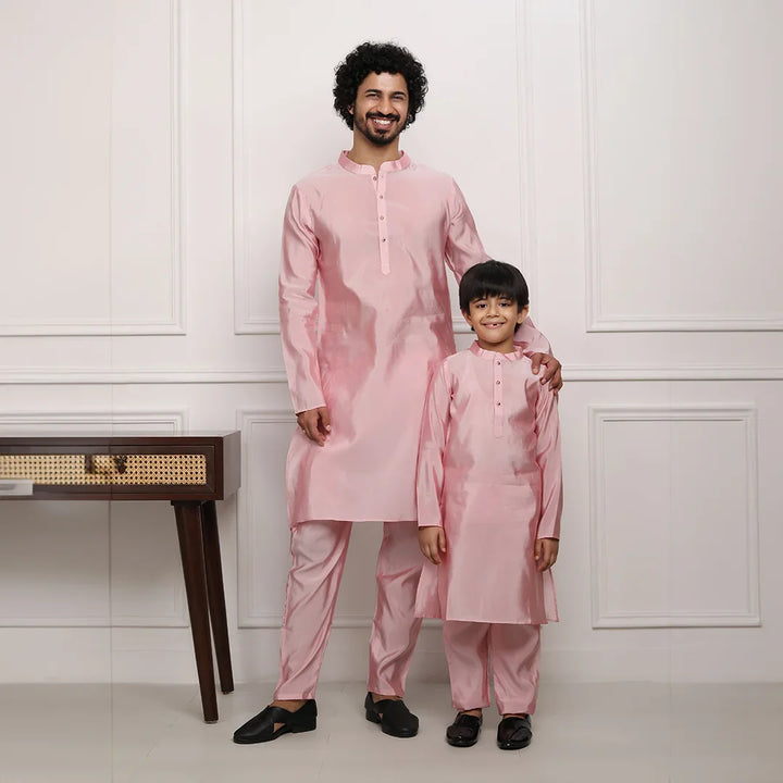 Exquisite Peach  Silk Kurta Pyjama  Father & Son Twin Set