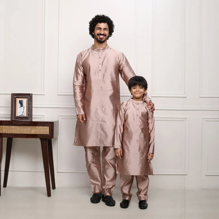 Exquisite Beige  Silk Kurta Pyjama Father And Son Twin Set