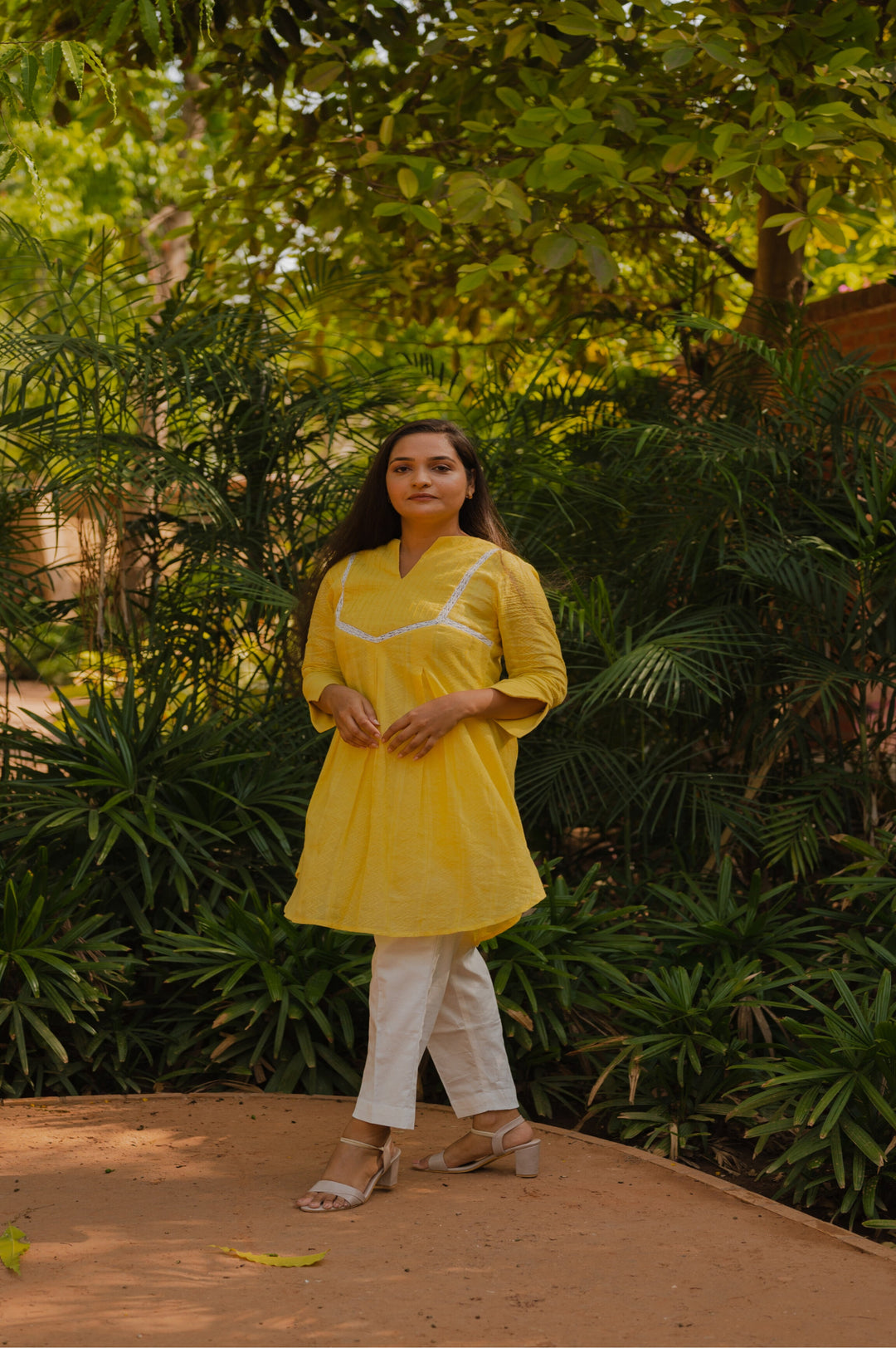 Chic Yellow & White Kurta Set | Self-Design Cotton for a Classy Look