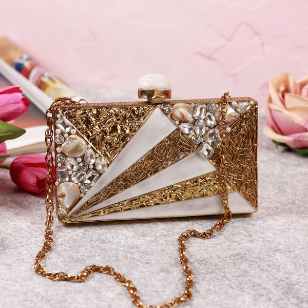 Iqra Mother of Pearl Clutch | Luxe Embellished Evening Handbag