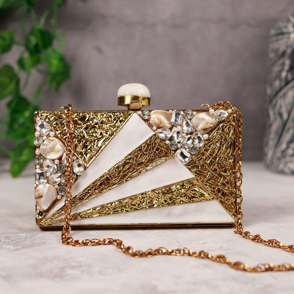 Iqra Mother of Pearl Clutch | Luxe Embellished Evening Handbag