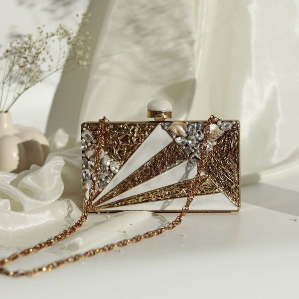 Iqra Mother of Pearl Clutch | Luxe Embellished Evening Handbag