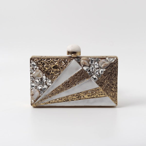 Iqra Mother of Pearl Clutch | Luxe Embellished Evening Handbag